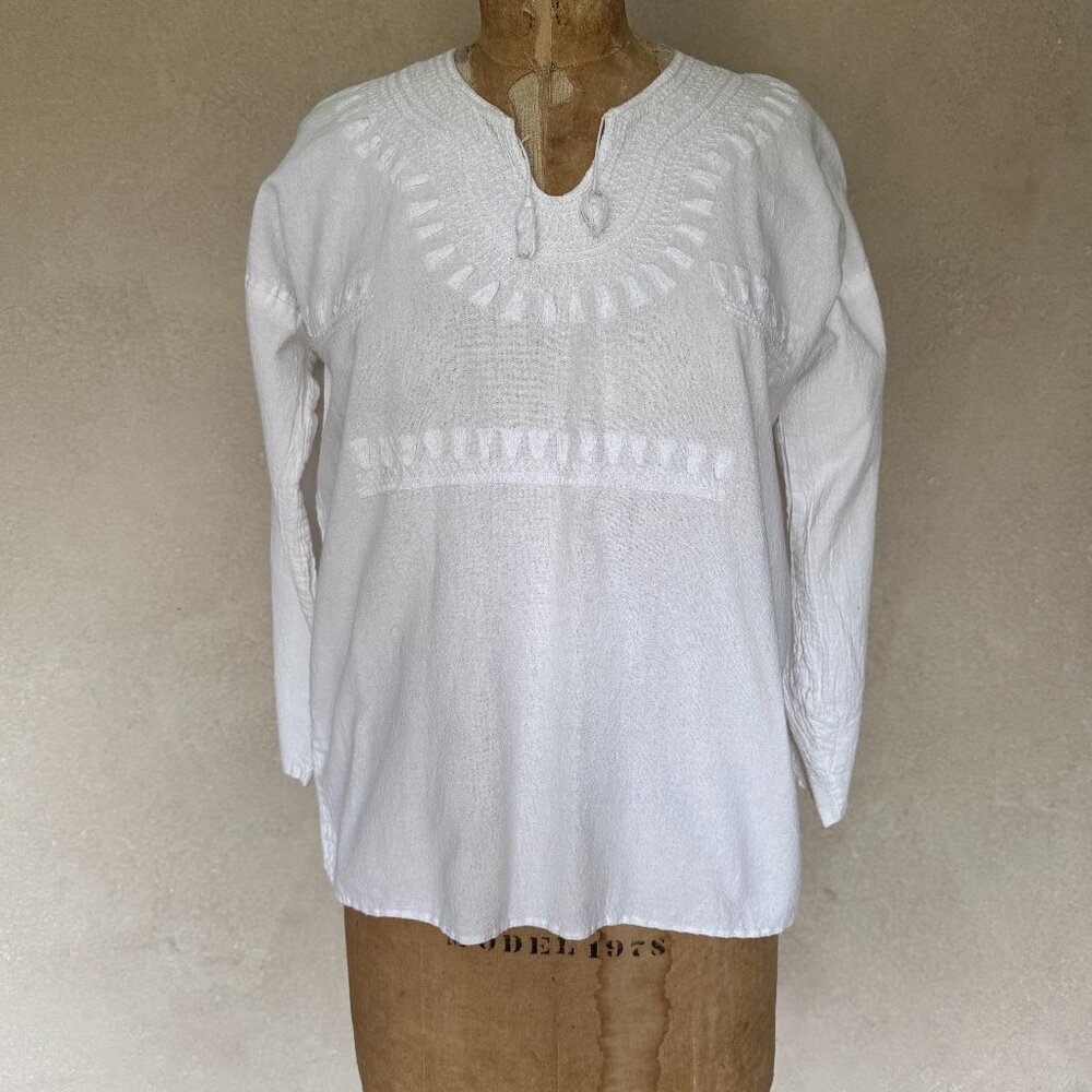 Vintage White Cotton Embroidered Bohemian Peasant Top